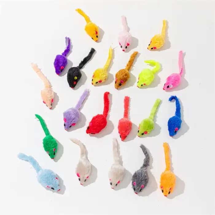 Jouets pour animaux de compagnie, fausse souris en fourrure de lapin, plume arc-en-ciel, jouets amus