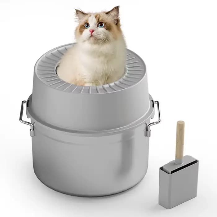 Bac à litière pour chat détachable en acier inoxydable, anti-fuite, anti-déversement, conception ron