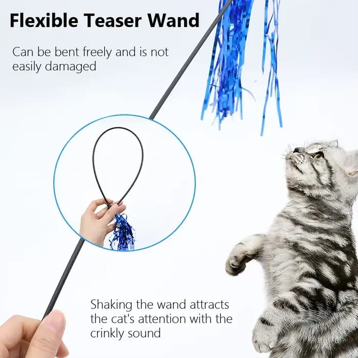 5 baguettes pour chat avec ruban réfléchissant et sons de clochette, jouets interactifs pour chats