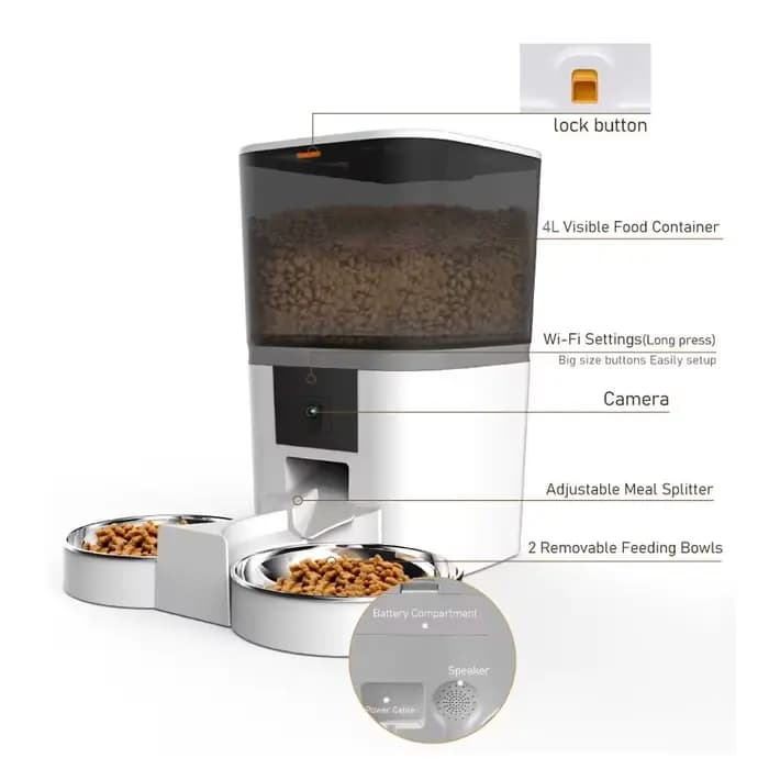 4L Double repas caméra APP automatique mangeoire pour animaux de compagnie temps pour animaux de com