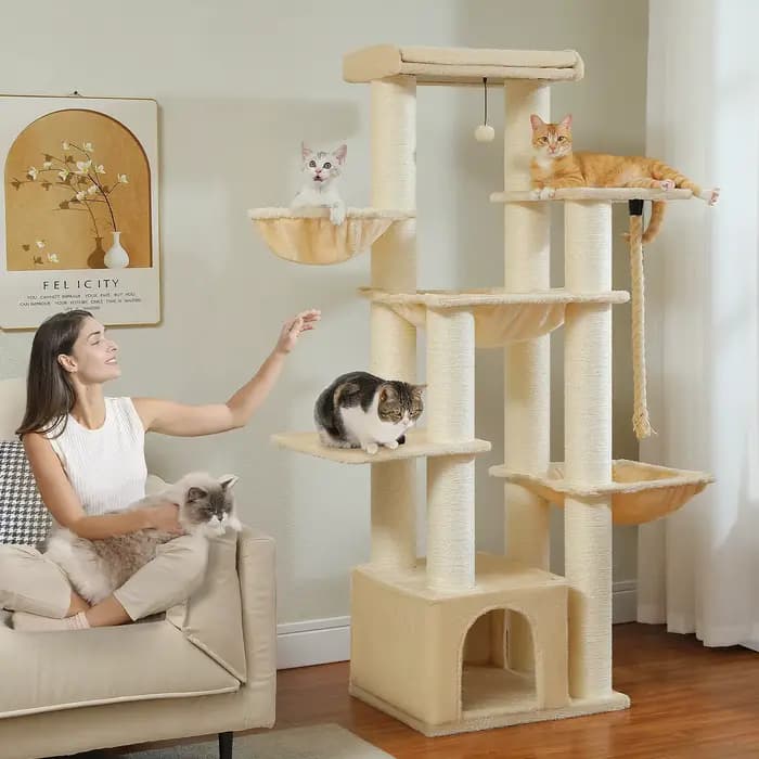Gros arbre à chat pour chats de grande taille tour à chat robuste avec plusieurs niveaux maison à ch