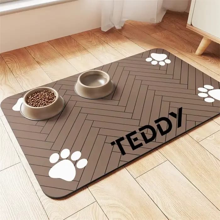 Tapis de nourriture personnalisé pour chien et chat gravé avec le nom de l'animal de compagnie, fond