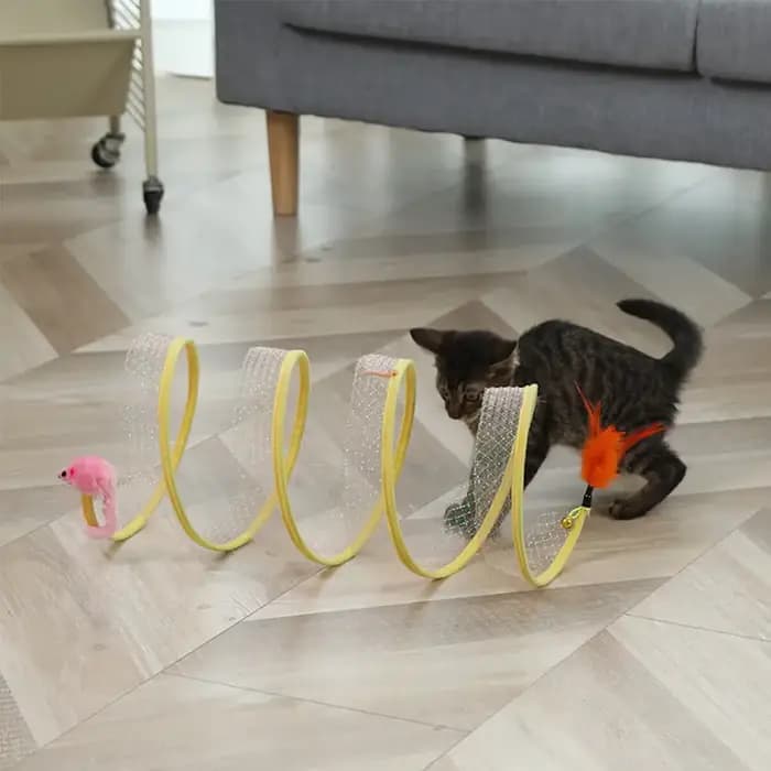 Tunnel pliable Type S pour chat, jouet de printemps, souris avec boules et plis, jouets d'extérieur