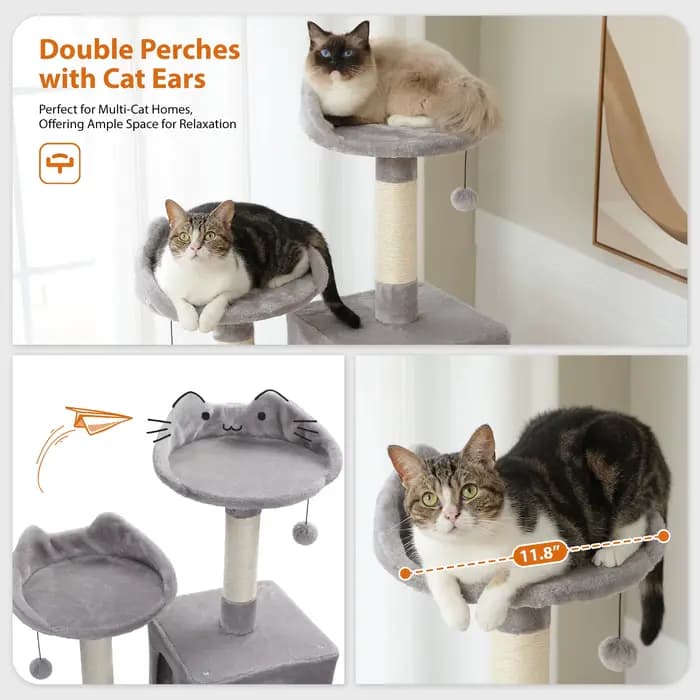 Tour d'arbre à chat à plusieurs niveaux pour chats d'intérieur, poteau à gratter recouvert de sisal,