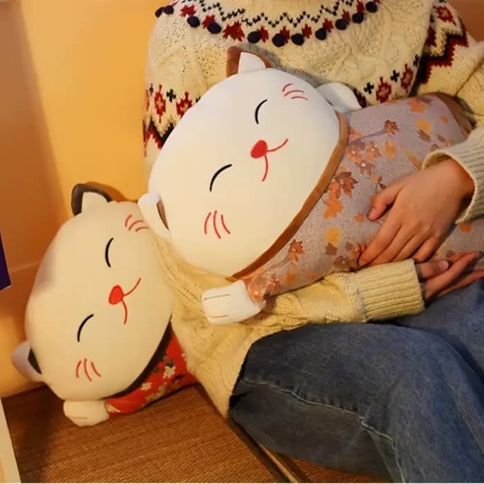 Oreiller de chat porte-bonheur de style japonais, coussin de dos de canapé à double usage, ceinture