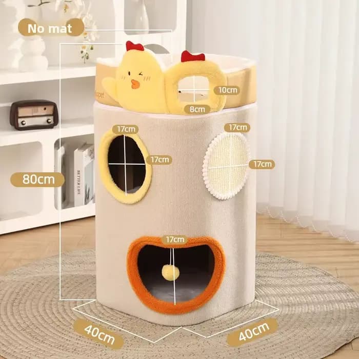 Maison d'arbre à chat multi-niveaux avec tire à gratter, grotte chaude d'hiver, gain de place, tour