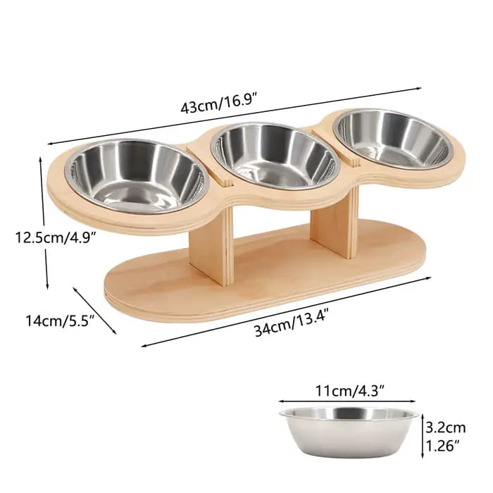 Mangeoire pour chat surélevée 3 bols en 1 fournitures d'alimentation et d'arrosage 15 ° Puppy suré