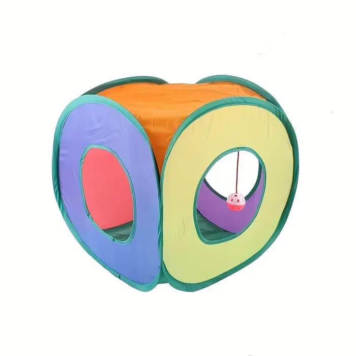 Tunnel carré pliable arc-en-ciel pour chat, jouet pour chats avec boule suspendue, cachette pour ani