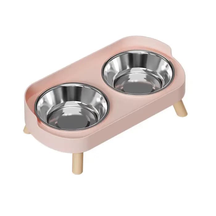 Mangeoire surélevée pour chat 2 en 1 : 2 bols pour l'alimentation et l'abreuvement 15 ° Deux bols