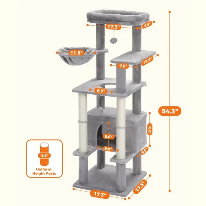 Arbre à chat avec perchoir supérieur, tour pour chat avec hamac en peluche, étagères pour chat, pomp