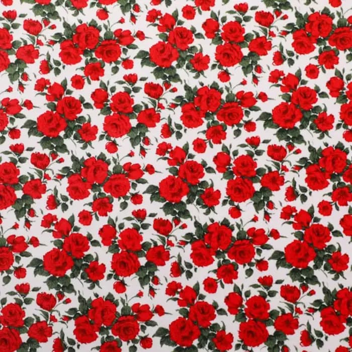 Tissu en coton imprimé avec grille de fleurs de roses rouges, pour la couture, tissu Patchwork pour