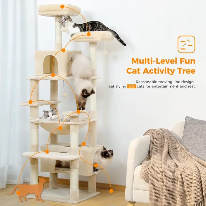 Grand arbre et tour pour chats d'intérieur, avec postes à gratter recouvertes de Sisal, hamac spacie