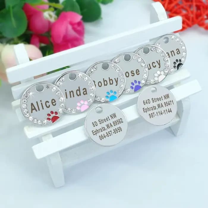 Étiquette d'identification personnalisée pour chien et chat, strass scintillants, étiquettes nominat