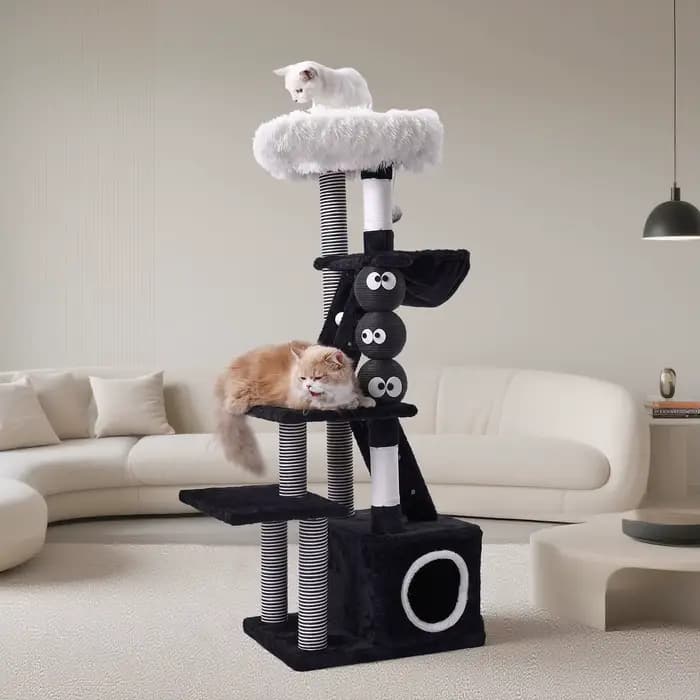 Arbre à chat haut avec griffoir, maison douillette en peluche multi-niveaux pour grands chats adulte