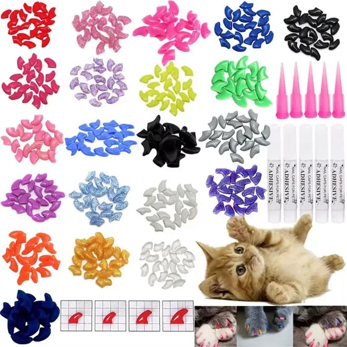 Bouchons d'ongles pour chat, pattes souples, couverture de protection des ongles avec colle adhésive
