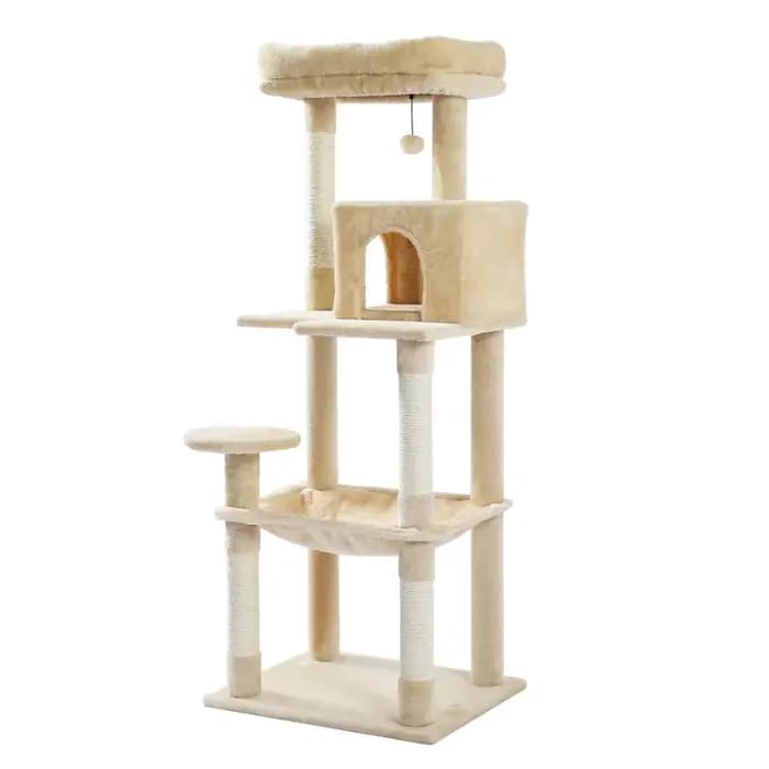 Arbre à chat en sisal pelucheux avec condo à 2 portes, maison, 56.3 po
