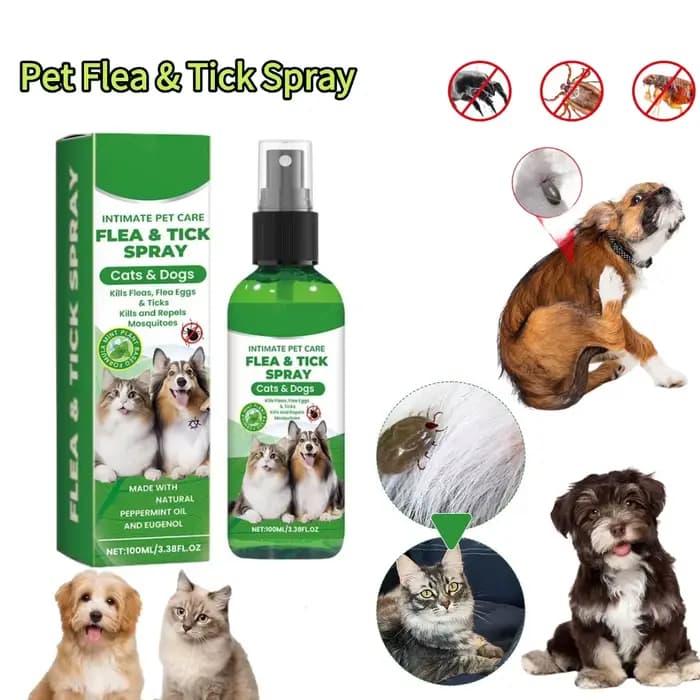 Spray anti-puces et tiques pour chiens et chats 100ml – Anti-puces, soulagement des démangeaisons, r