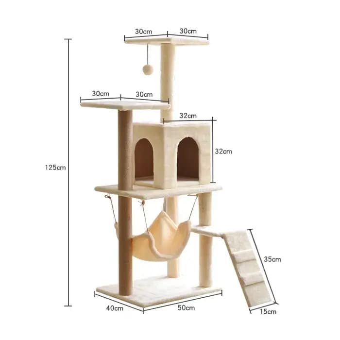 Arbre à chat multi-niveaux pour chats de grande taille, avec hamac en peluche, griffoirs, maisonnett