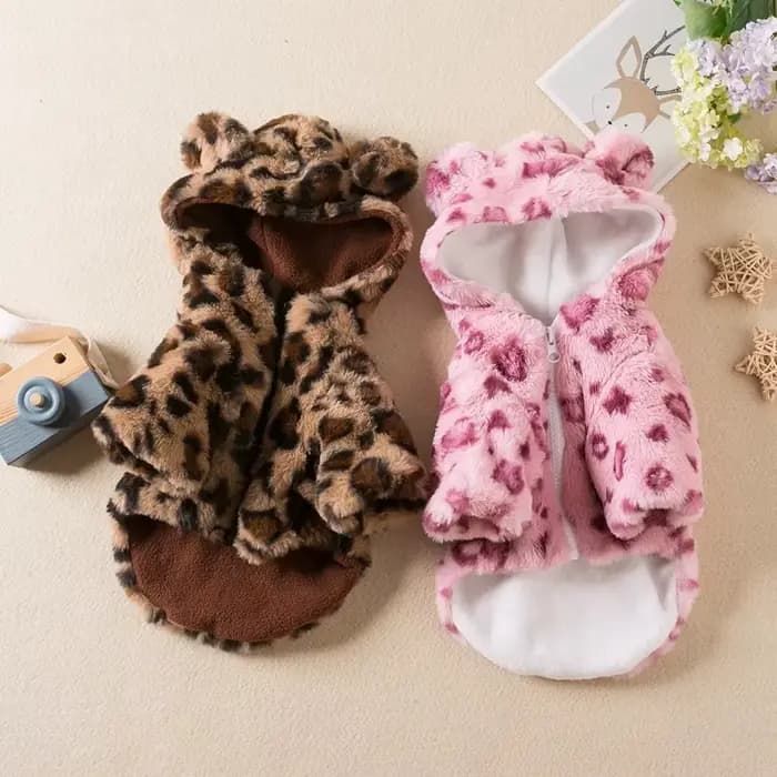 Vêtements d'hiver pour chiens de compagnie, polaire chaude, sweat à capuche, léopard, manteau, veste