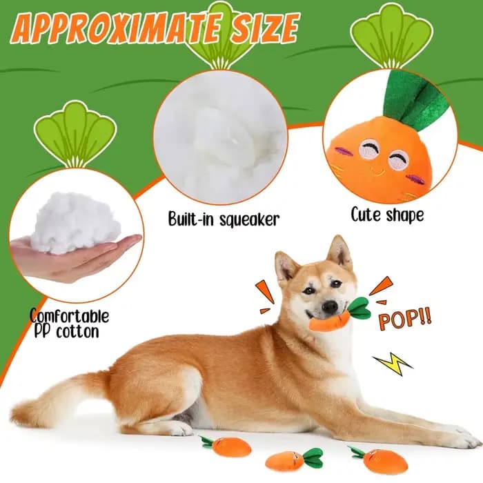 Jouets à mâcher en peluche pour chiens, carotte grinçante, peluche douce, fournitures interactives p
