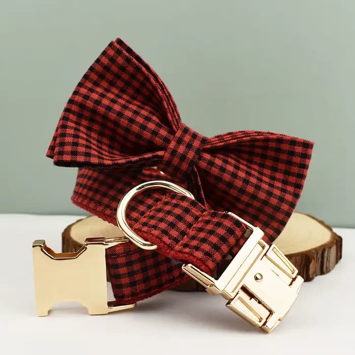 Collier de chien à carreaux de styliste avec nœud papillon, accessoires personnalisés pour chiens, e