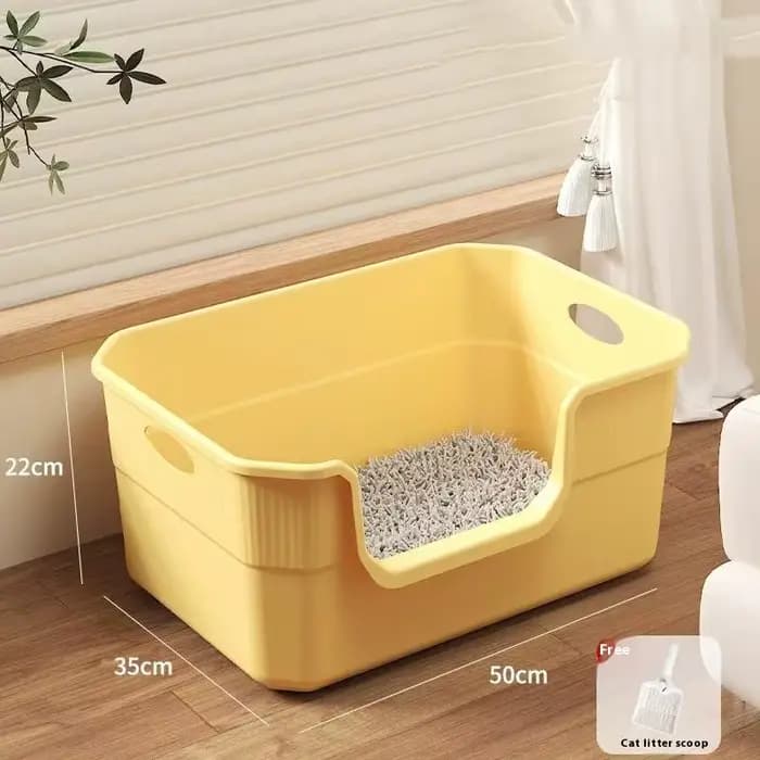 ♥ Bac à litière extra large pour chat ; design semi-fermé et ouvert, toilettes anti-éclaboussures av