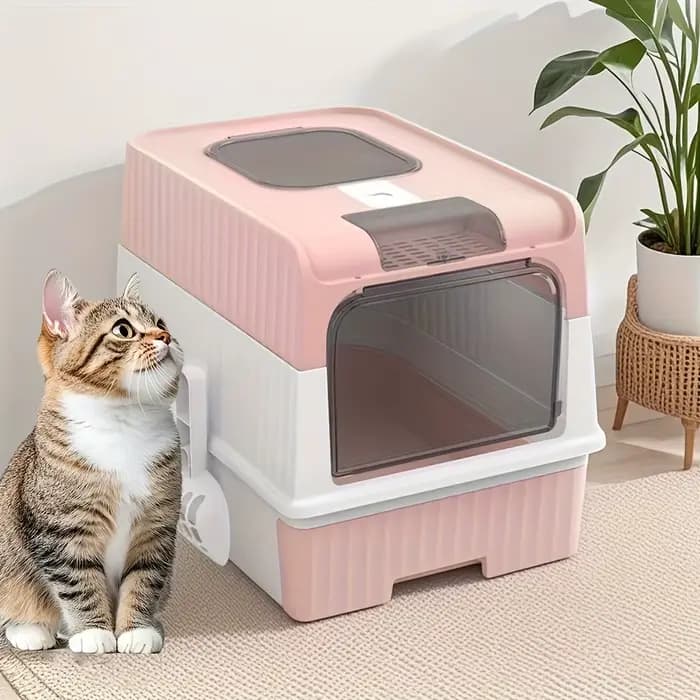 Bac à litière pour chat entièrement fermé, style tiroir amovible, avec pelle à litière incluse
