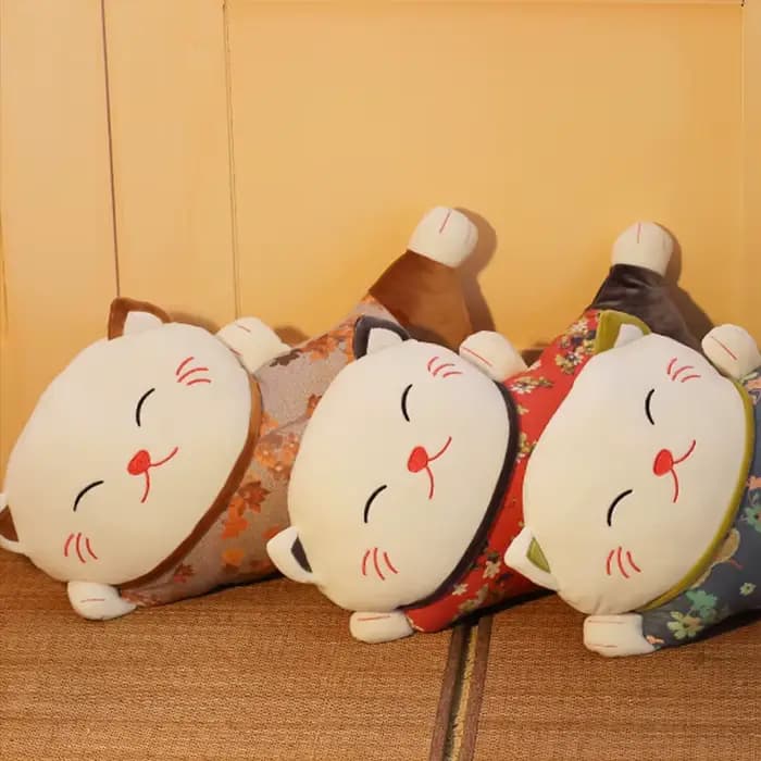 Oreiller de chat porte-bonheur de style japonais, coussin de dos de canapé à double usage, ceinture