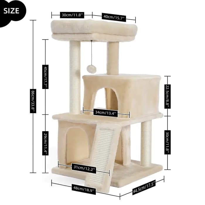 Tour d'arbre à chat en bois avec double condos, perchoir spacieux, poteaux en sisal à gratter entièr