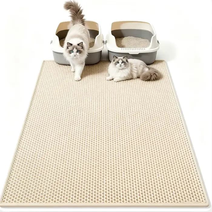 Tapis pour litière de chat, design double couche en nid d'abeille, tapis en EVA pour litière, retien