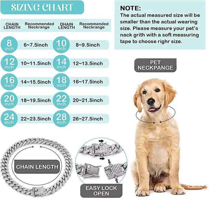 Collier de luxe à maillons cubains pour chat, bijoux en strass, chaîne en or pour chaton, accessoire
