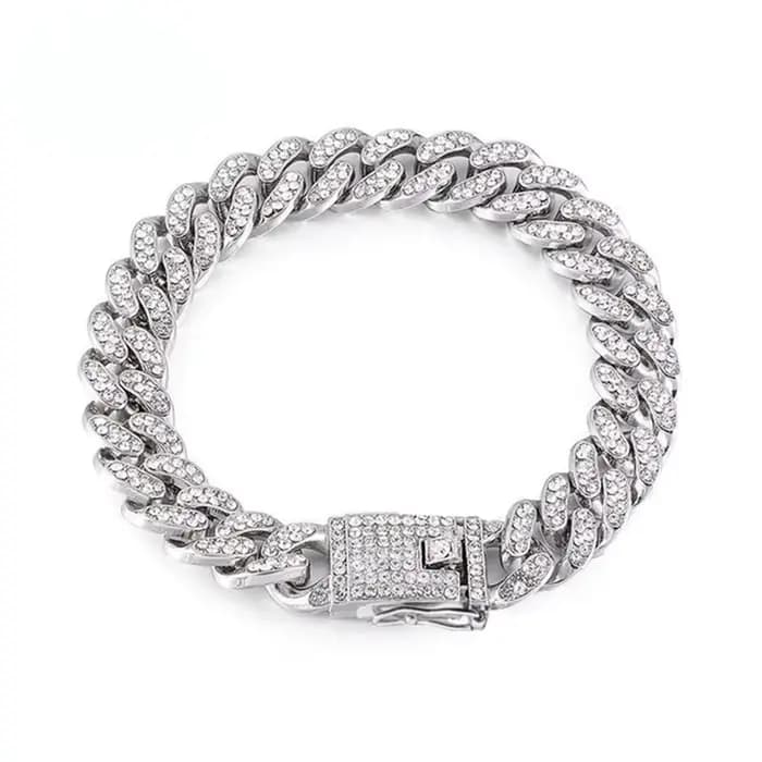 Collier de chaîne de chien en strass, collier de chaîne en métal de luxe en acier inoxydable pour ch