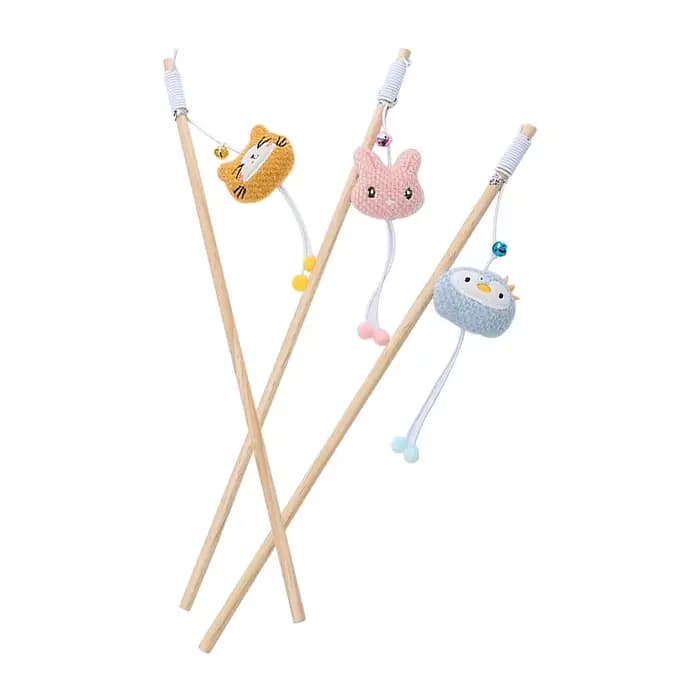 Jouet pour chat, poteau en bois en forme d'animal mignon, bâton câlin en peluche avec cloche, fourni