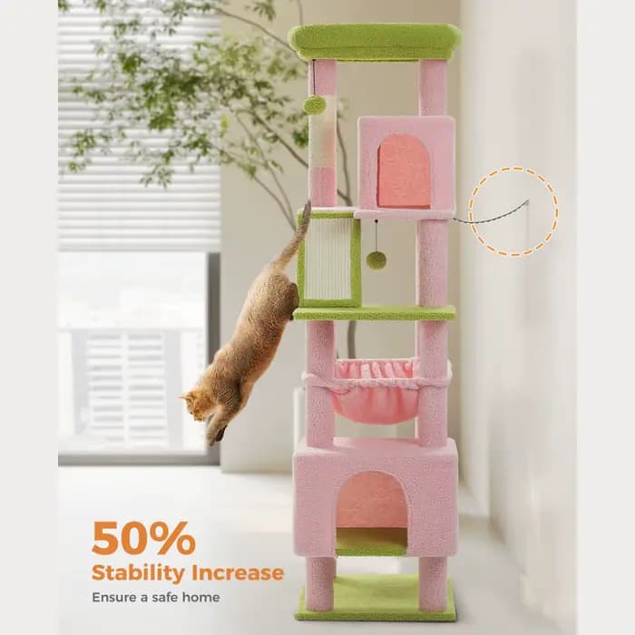 Tour pour chat d'intérieur à plusieurs niveaux avec griffoirs, perchoirs, hamac, condo, diversificat