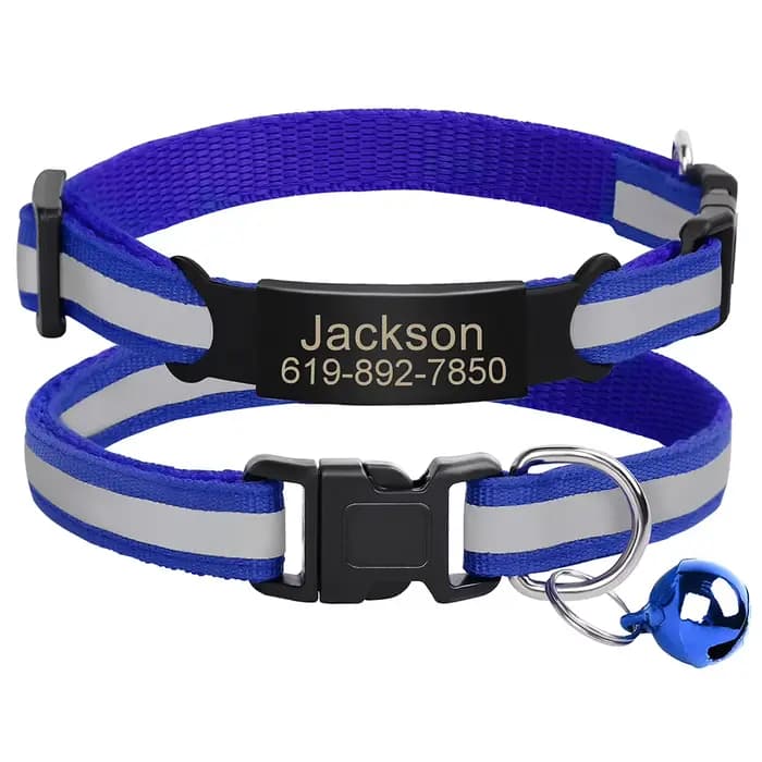 Collier réfléchissant pour chat gravé, sûr, pour chaton, avec cloche, chiot, collier pour animaux de