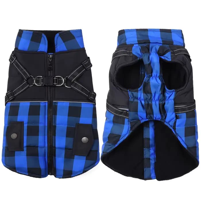 Veste d'hiver avec harnais pour chien, manteaux chauds à fermeture éclair au dos pour petits, moyens