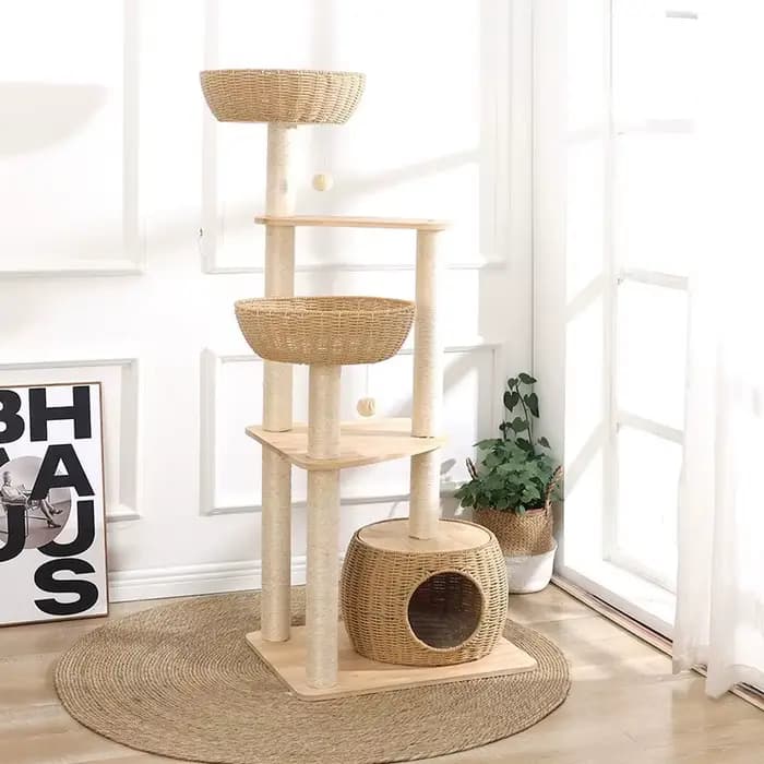 Grande griffoire pour chat universelle quatre saisons de luxe avec plateforme en sisal intégrée, arb