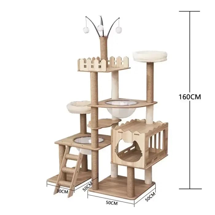 Tour à chat Durable à plusieurs niveaux, grand arbre à chat en bois avec dosette spatiale et postes