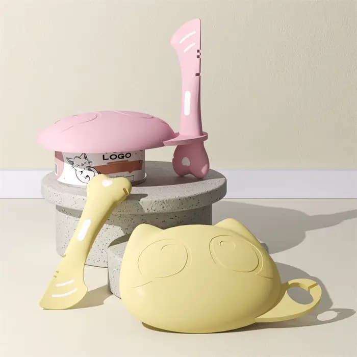 Ensemble couvercle et cuillère de nourriture pour chat en Silicone, cuillère d'alimentation multifon