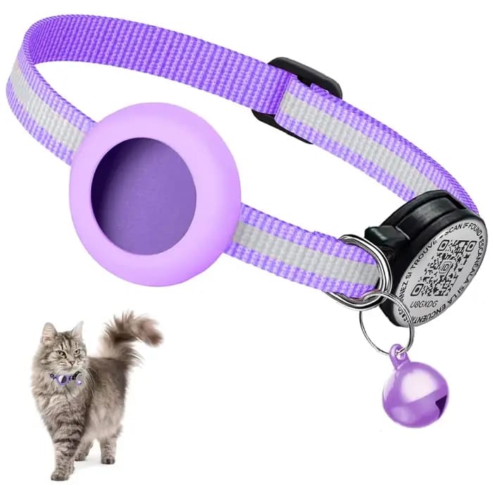 Collier de chat de suivi GPS avec étiquette d'identification QR et étui AirTag, collier de chaton an