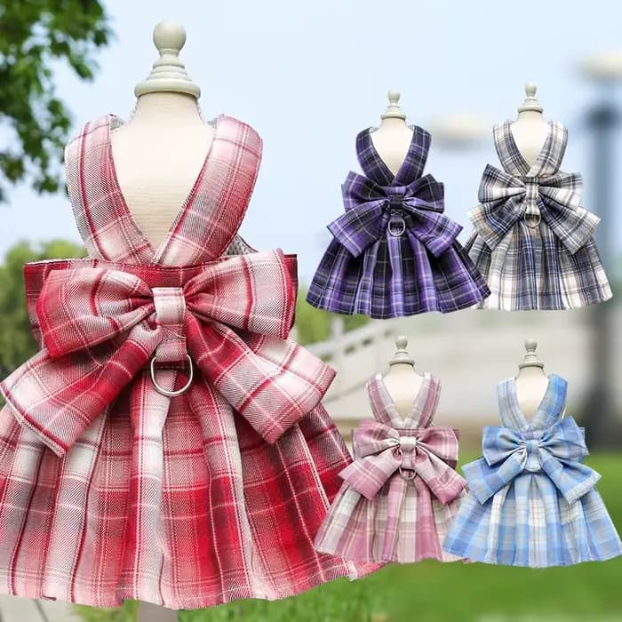 JK – ensemble de harnais avec laisse pour chien, jupe à carreaux pour fille, vêtements pour petits e
