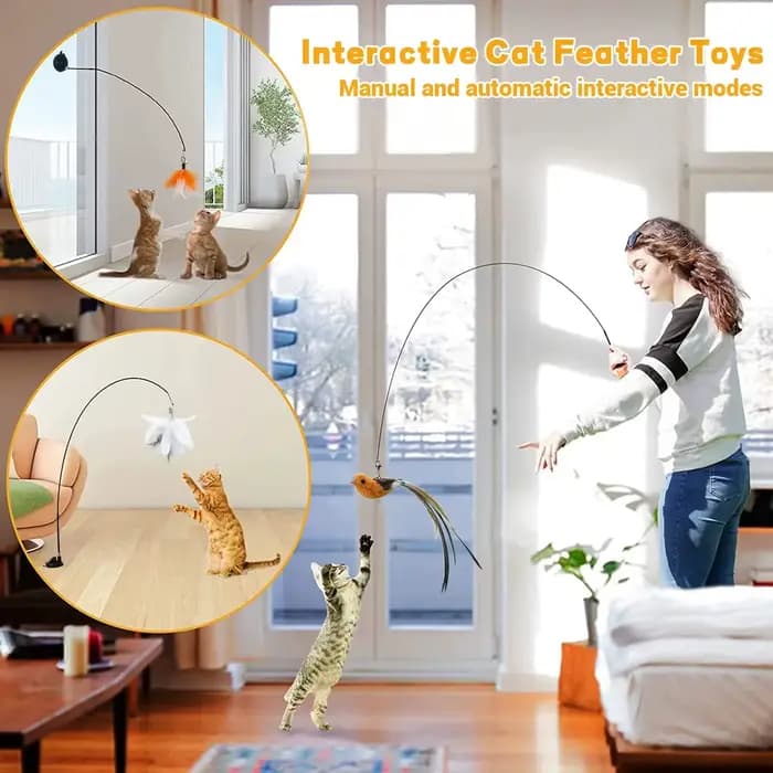 Jouets pour chats, baguette à plumes, jouet interactif pour chaton, avec Super ventouse détachable,