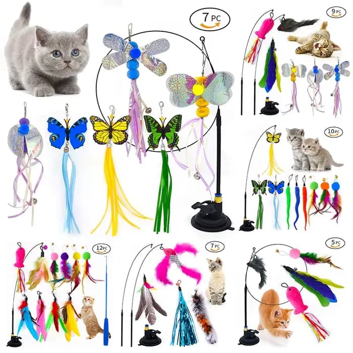 Jouet interactif pour chat, bâton mains libres pour chaton, baguette Teaser, jouet à ventouse, ensem