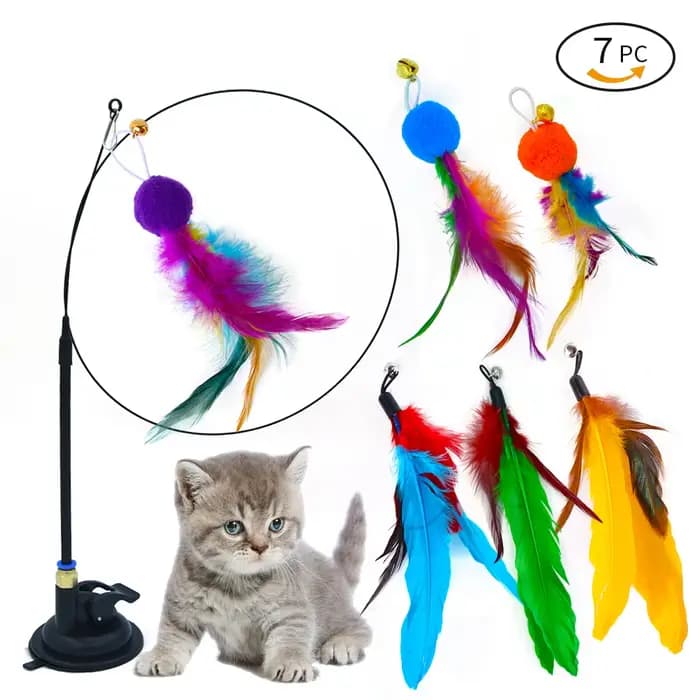Jouet interactif pour chat, bâton mains libres pour chaton, baguette Teaser, jouet à ventouse, ensem