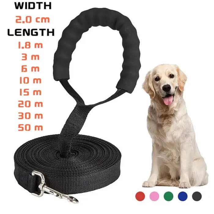 Laisse longue en nylon avec poignée en éponge confortable pour chiens, lanière d'entraînement en ple