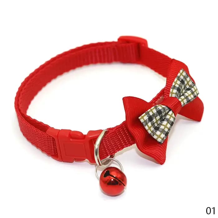 Pet Collar with Bell Cats Checked Bow Adjustable Buckle Neck Strap Puppy Dog Collar Pets Accessories