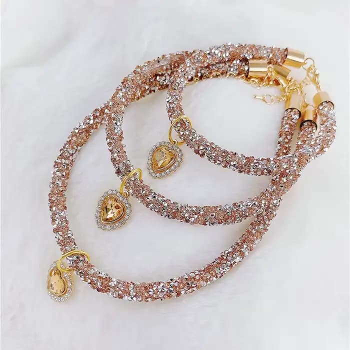 Collier en cristal pour chat, pendentif en forme de cœur, en strass, réglable, pour chat, chiot, Chi