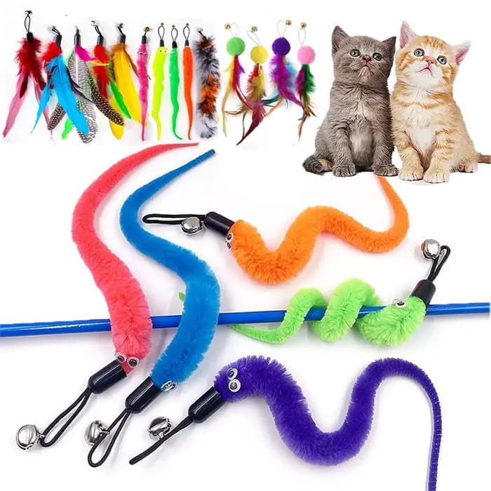 Accessoires de jouet en plumes de chat, faux jouet de ver de souris avec cloche, jouets pour chaton,