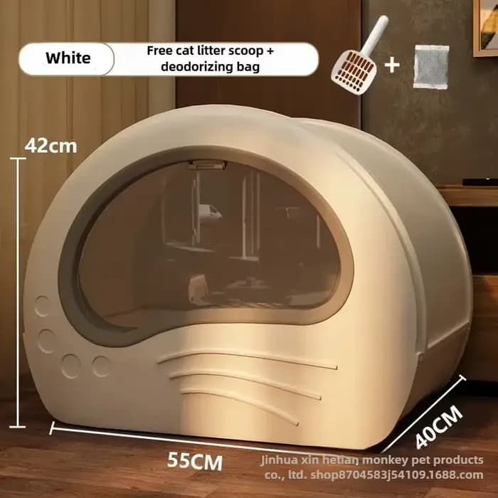 Bac à Litière Surdimensionné pour Chat, Type Tiroir Entièrement Fermé, Double Porte Latérale, Toilet