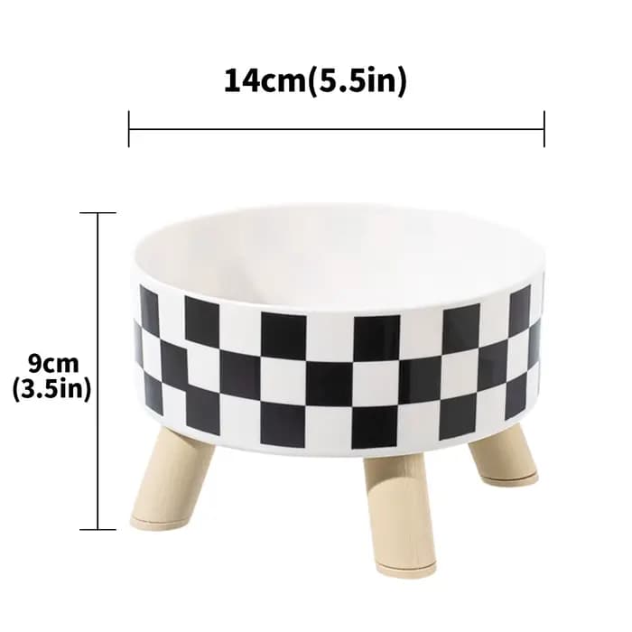 Bol en plastique pour chat et chien avec motif damier à pois, antidérapant et facile à nettoyer
